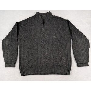Jos A Bank Sweater Men's M Gray 1/4 Zip Cable Fisherman Knit Lamb's Wool Blend
